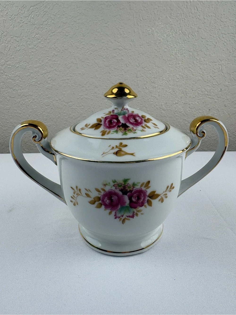 Vintage Saji “Moss Rose” Sugar Bowl with Lid, and Creamer Set